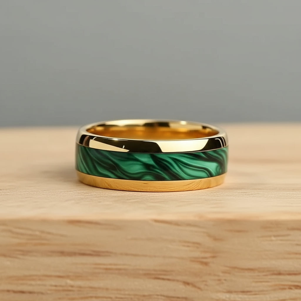 Stainless Steel Stone Ring Band, Green