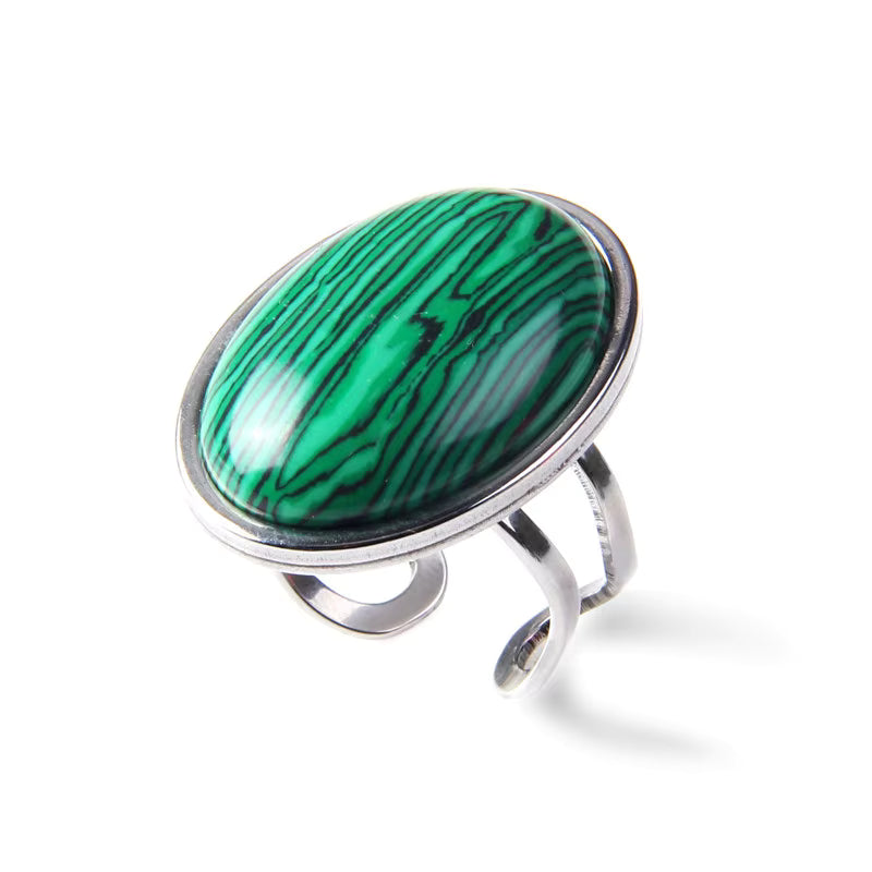 Natural Agate Stone Oval Adjustable Ring