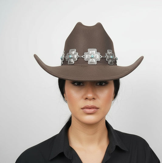 COWBOY HAT SILVER TURQUOISE BAND, BROWN