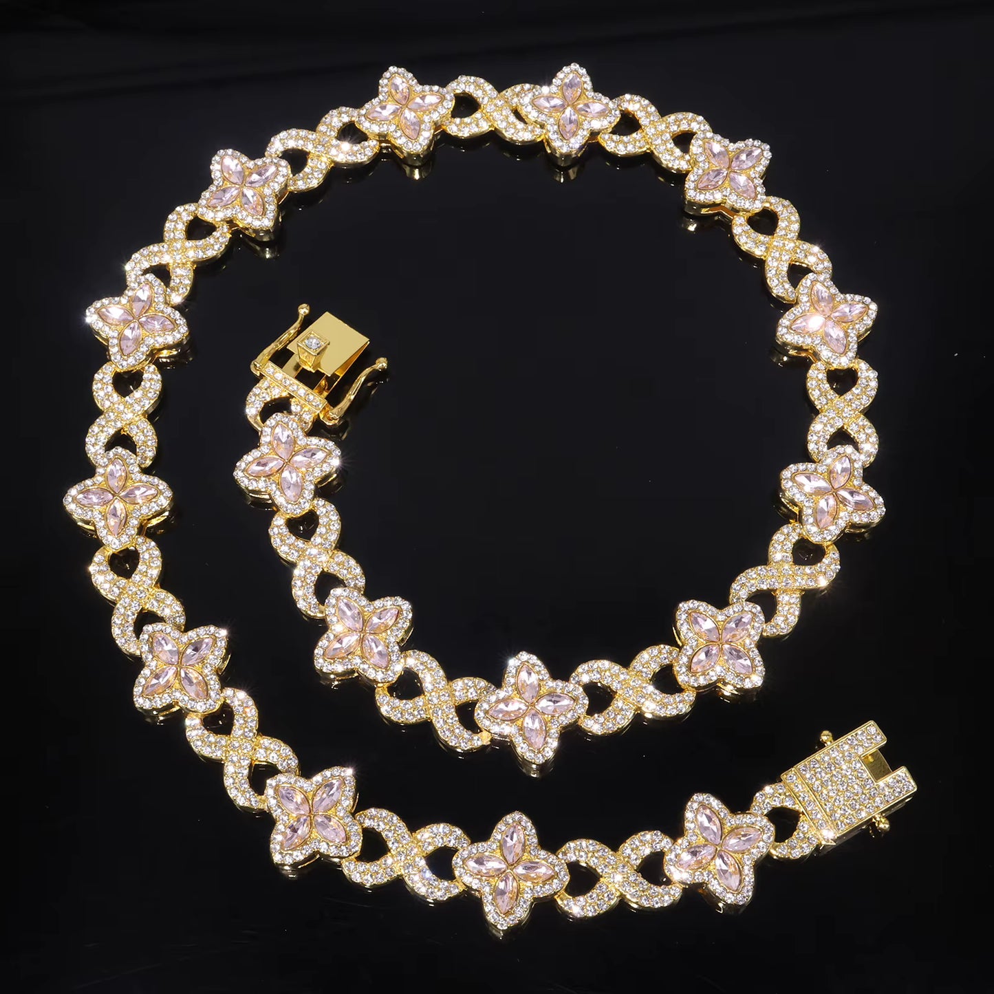 Cuban Chain Four Leaf Clover Charm Necklace and Bracelet Set