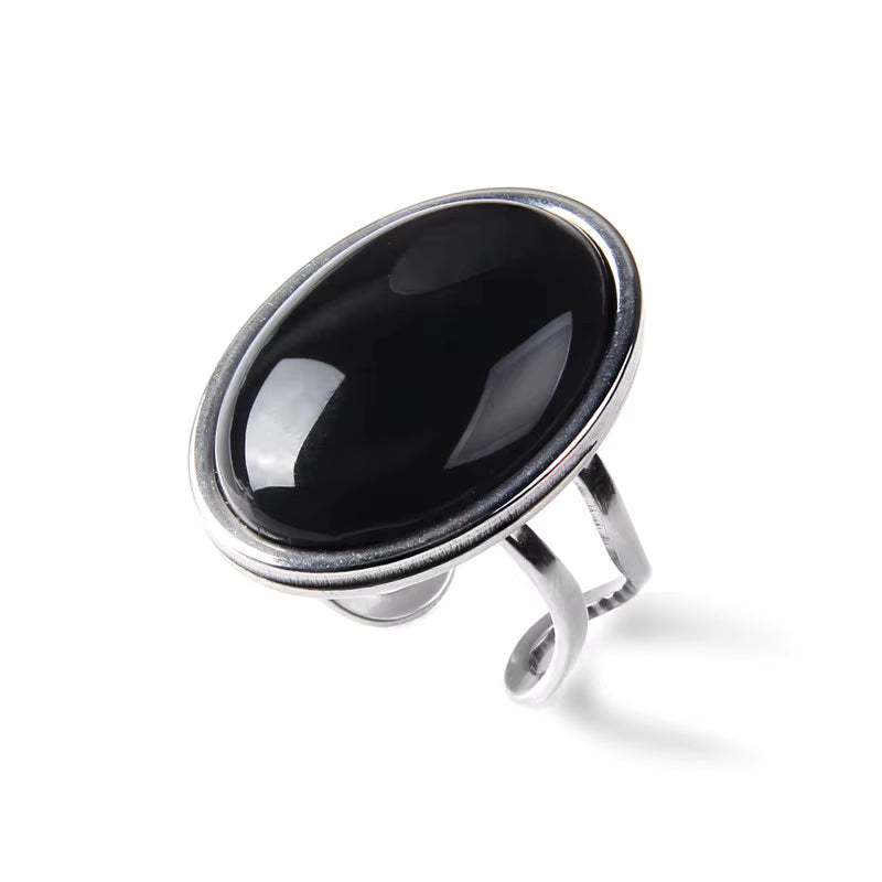 Natural Agate Stone Oval Adjustable Ring