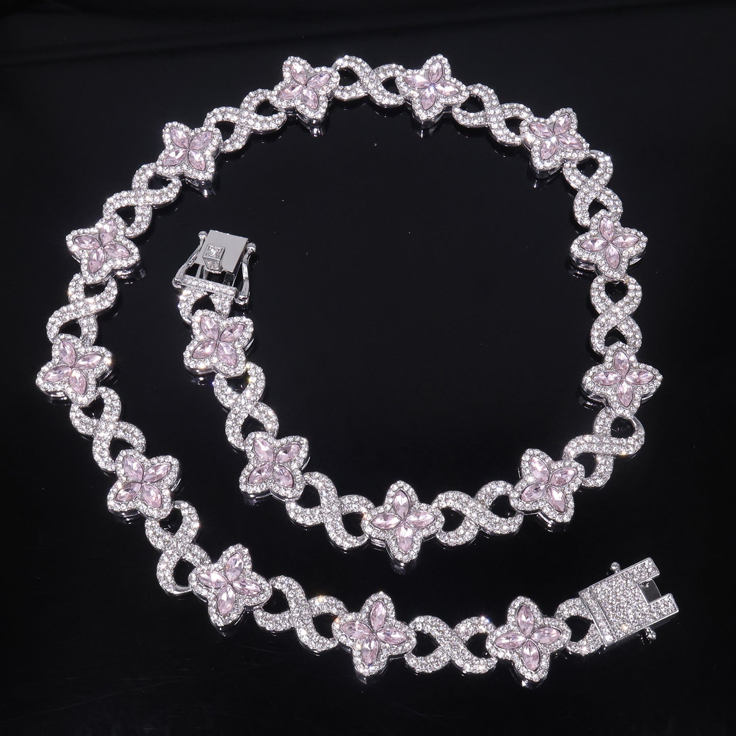 Cuban Chain Four Leaf Clover Charm Necklace and Bracelet Set