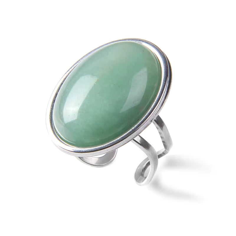 Natural Agate Stone Oval Adjustable Ring