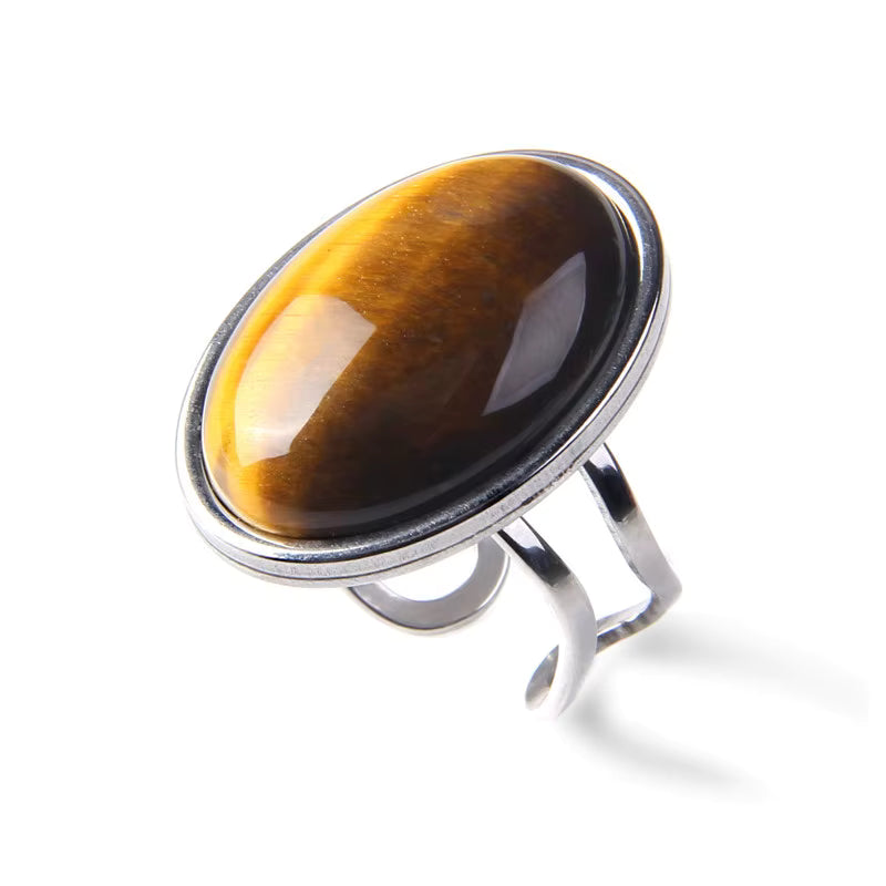 Natural Agate Stone Oval Adjustable Ring
