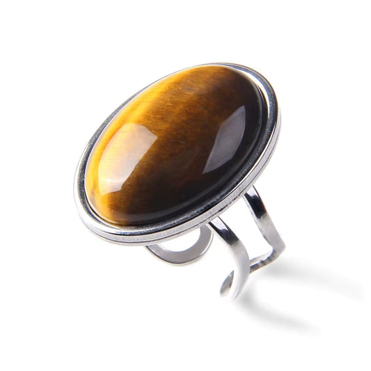 Natural Agate Stone Oval Adjustable Ring