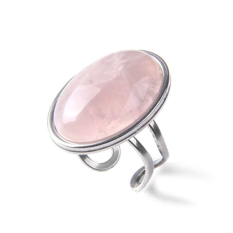 Natural Agate Stone Oval Adjustable Ring