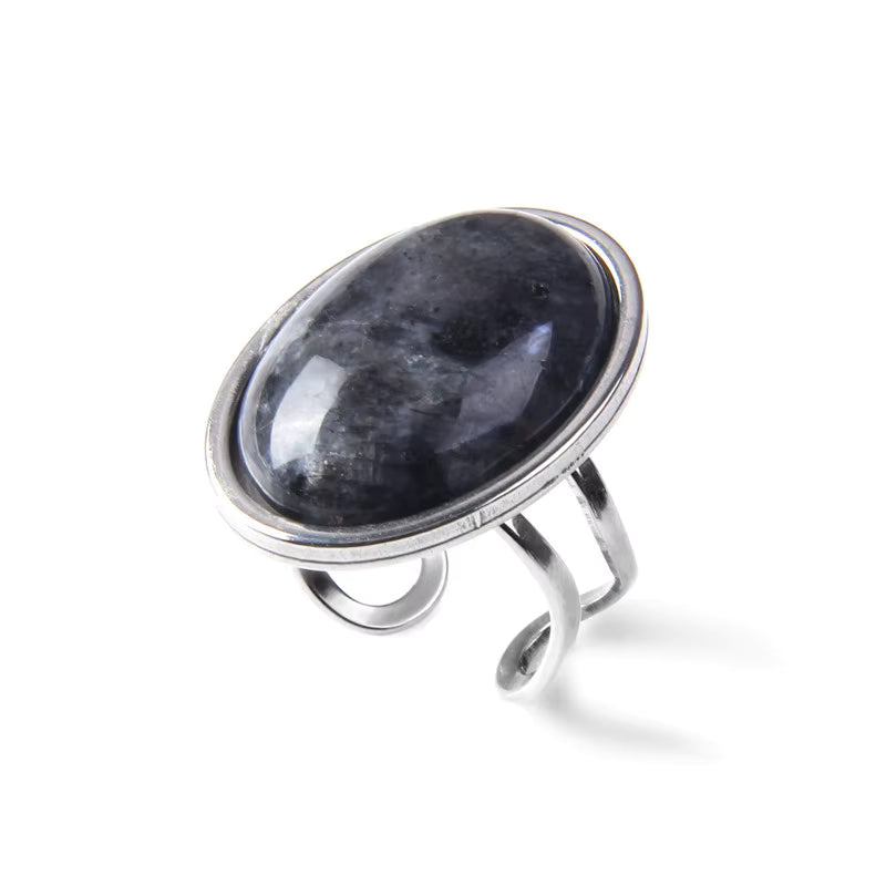 Natural Agate Stone Oval Adjustable Ring