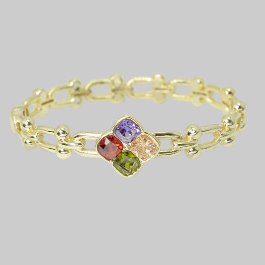 14K GOLD PLATED MULTI CUBIC ZIRCONIA CLOVER BRACELET