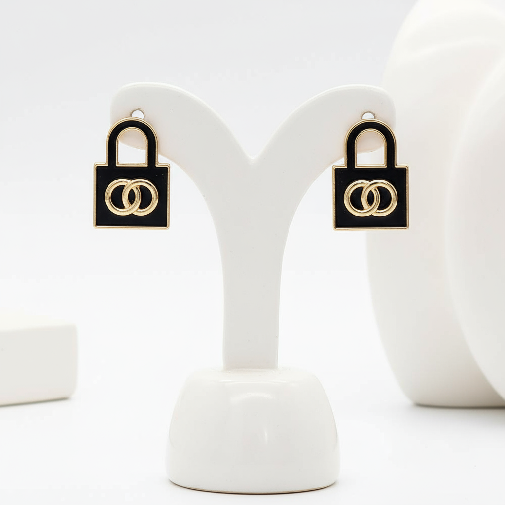 BLACK LOCK EARRINGS