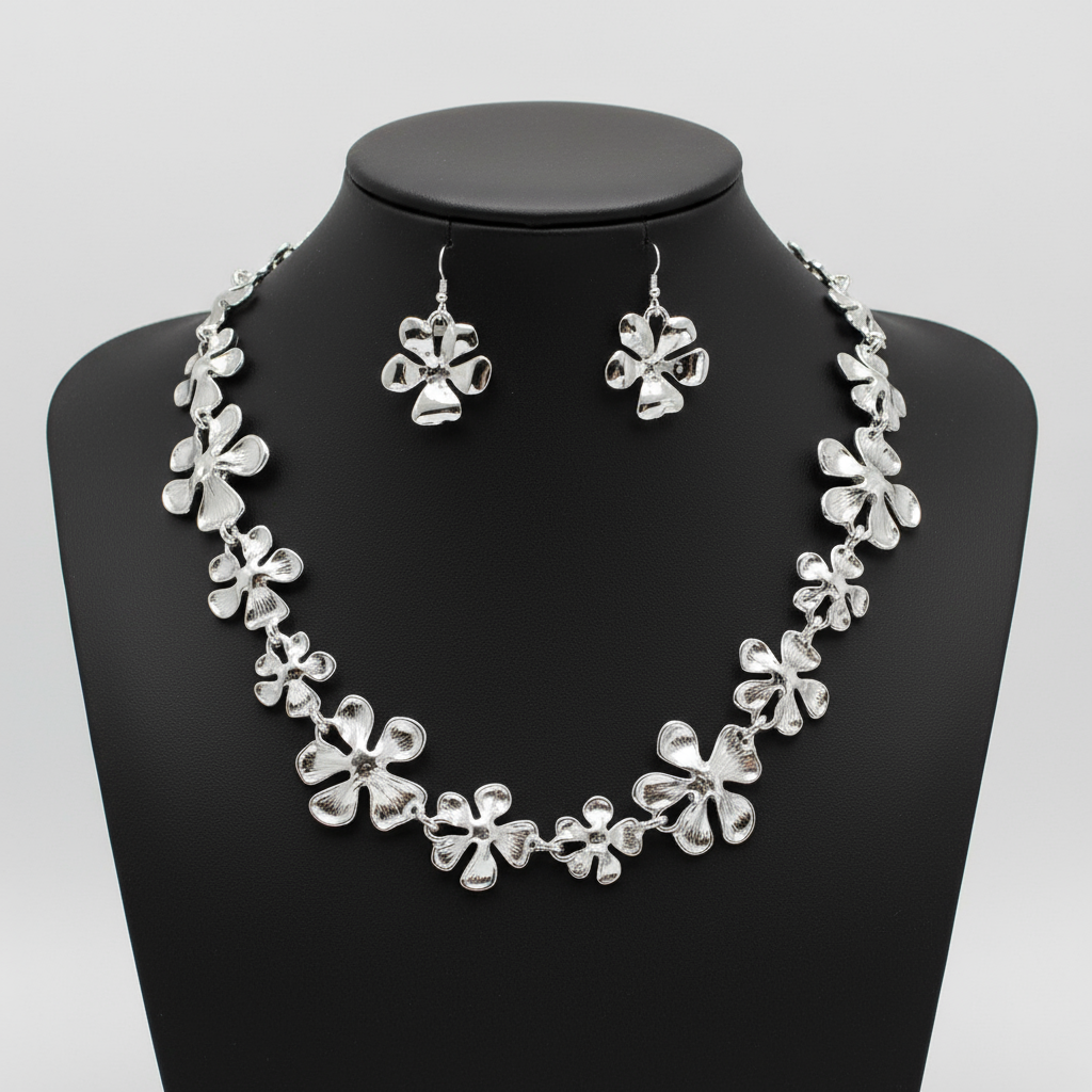 FLOWER NECKLACE, SILVER