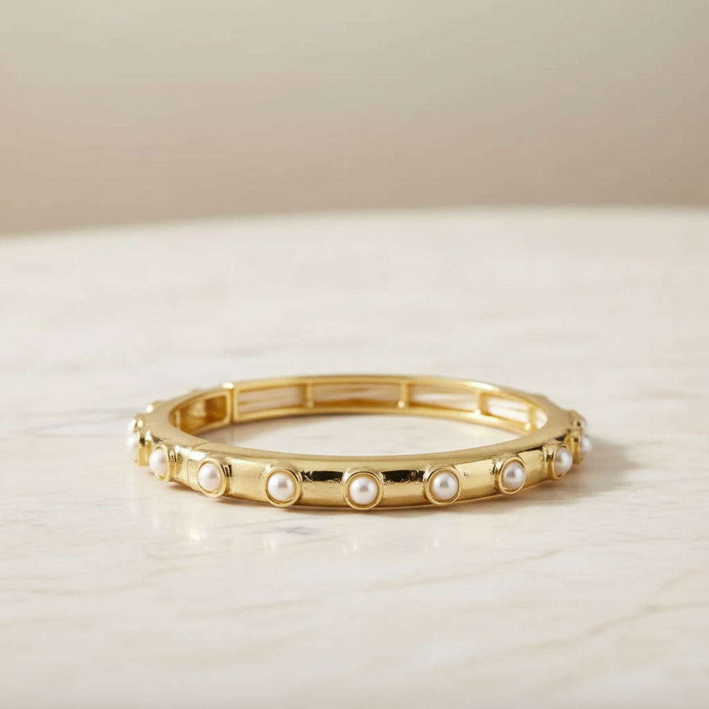 Gold Stretch Bracelet with Pearls