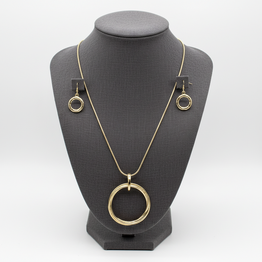 Long Circle Pendant Necklace Set