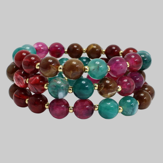 3-Piece Ball Beaded Stretch Bracelet, Multi