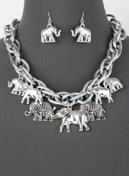 Elephant Charm Necklace, Silver