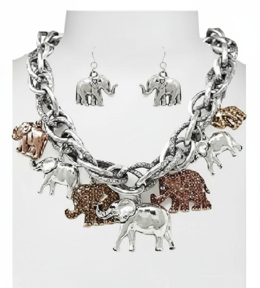 Elephant Charm Necklace Set, Multi