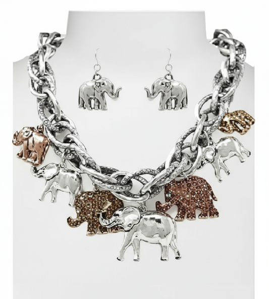 Elephant Charm Necklace Set, Multi