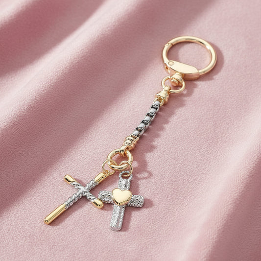 14K Gold Plated Cross Keychain Bag Charm