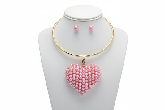 Pink Heart Choker Necklace Set