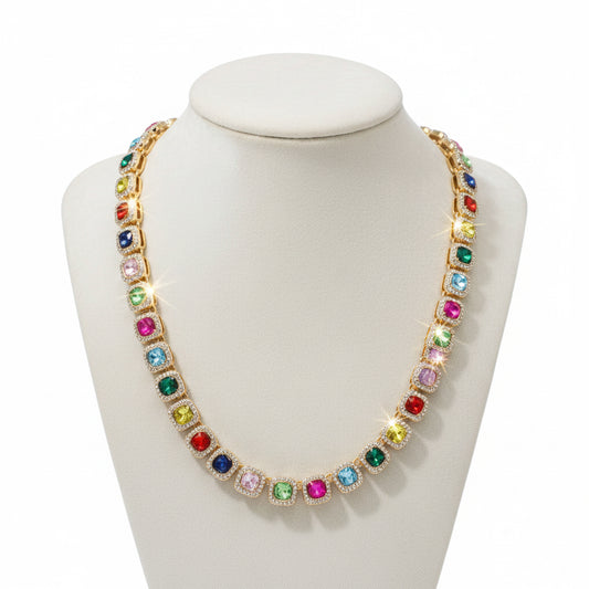 Radiant Sparkle Multi Color Stones Necklace