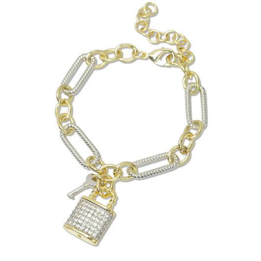 14K Gold Lock Charm Bracelet