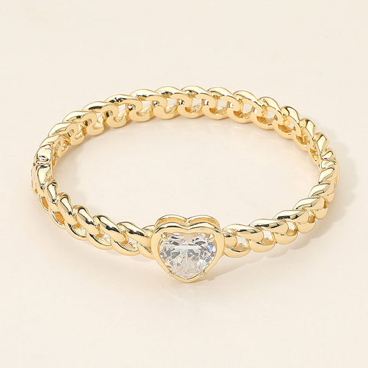 CZ Stone Heart Chain-Link Bangle Bracelet