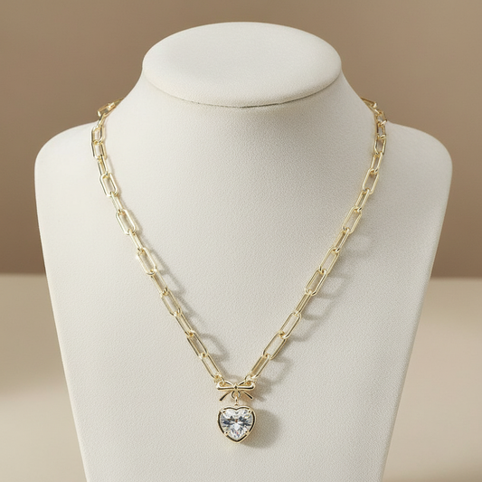 14K Gold Plated Necklace CZ Stone Heart Pendant Necklace