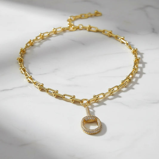 14K Gold Plated CZ Stone HB Pendant Necklace