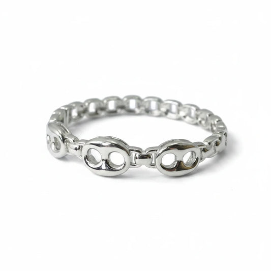 14K Gold Link Bangle Bracelet, Rhodium