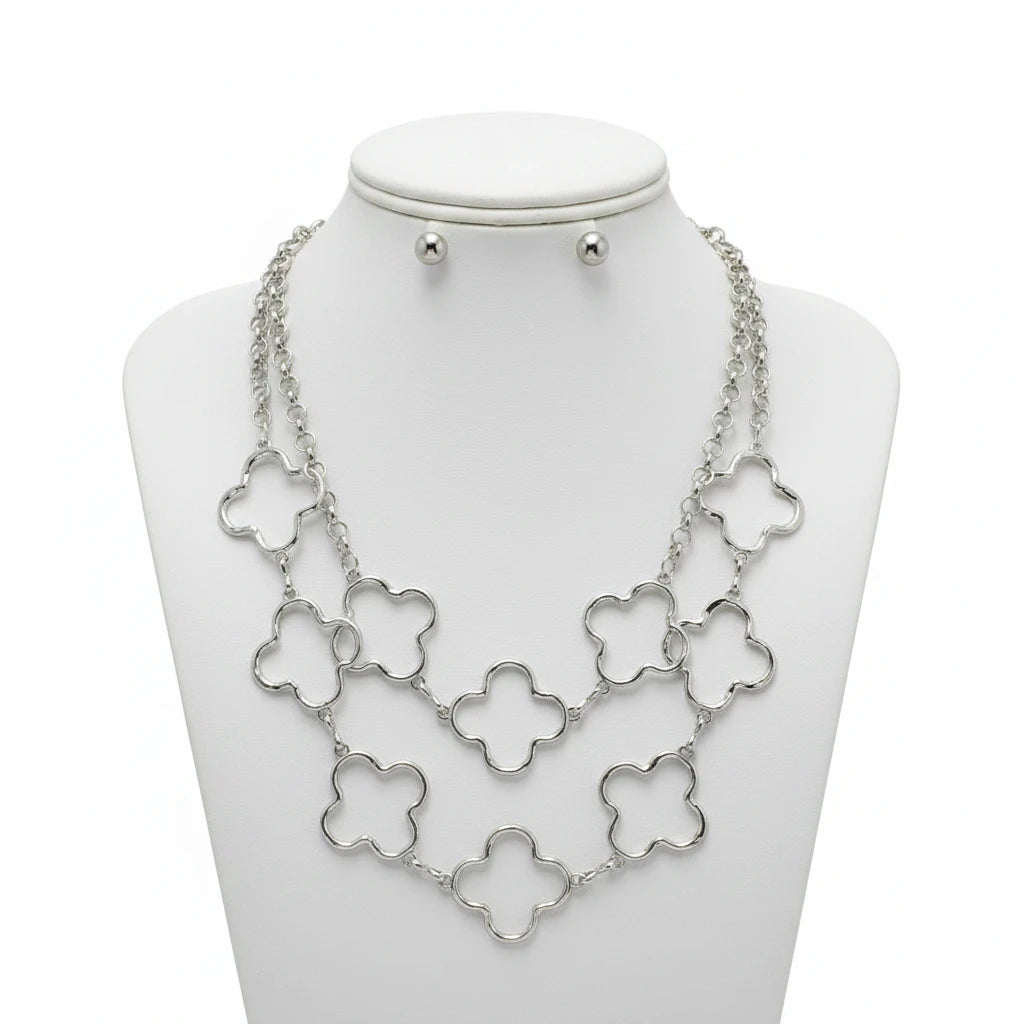 Clover Layered Necklace, Silver