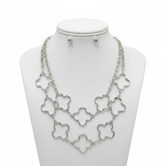 Clover Layered Necklace, Silver