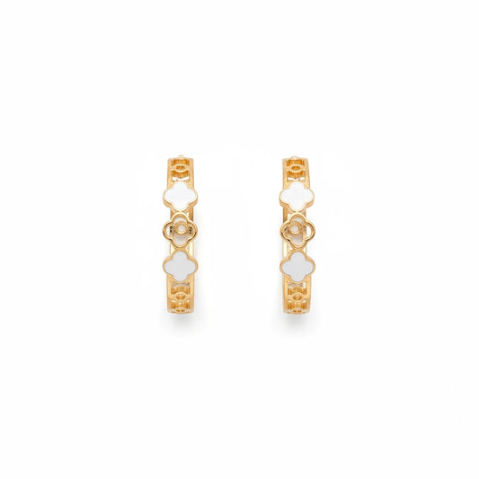 Clover Hoop Earrings, Gold/White