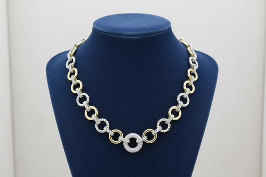 CZ Cubic Zirconia Stone Circle Link Necklace