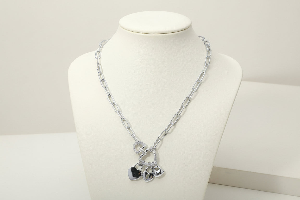 Paperclip Chain Link Necklace, Rhodium