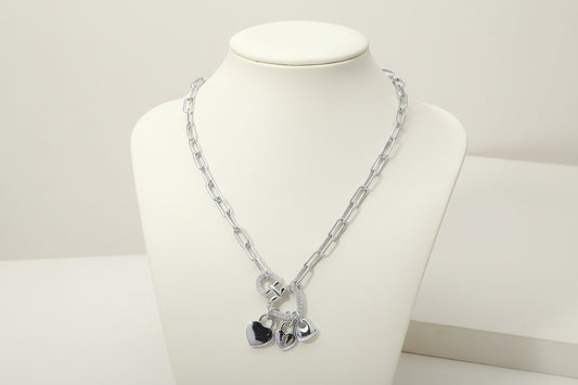 Paperclip Chain Link Necklace, Rhodium