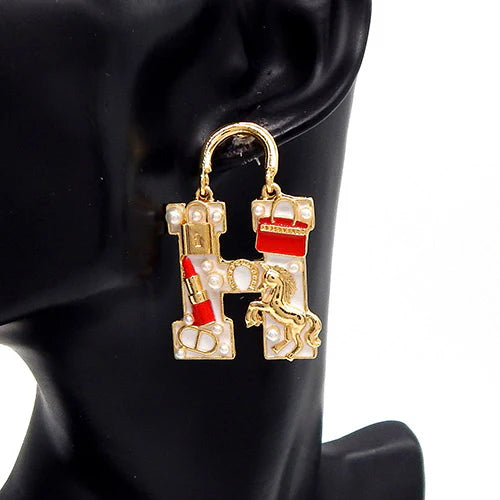 Fashion H Earrings, White