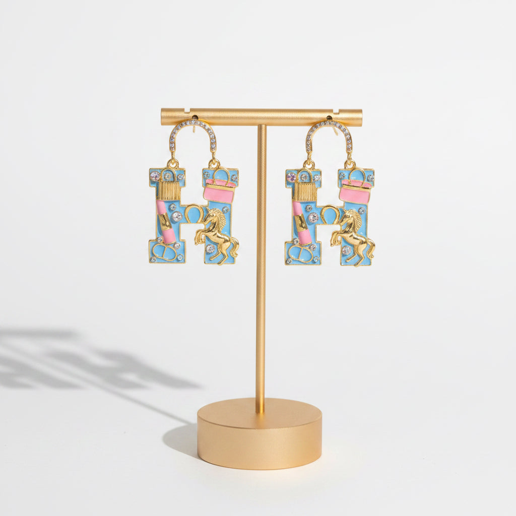 Fasion H Earrings, Blue