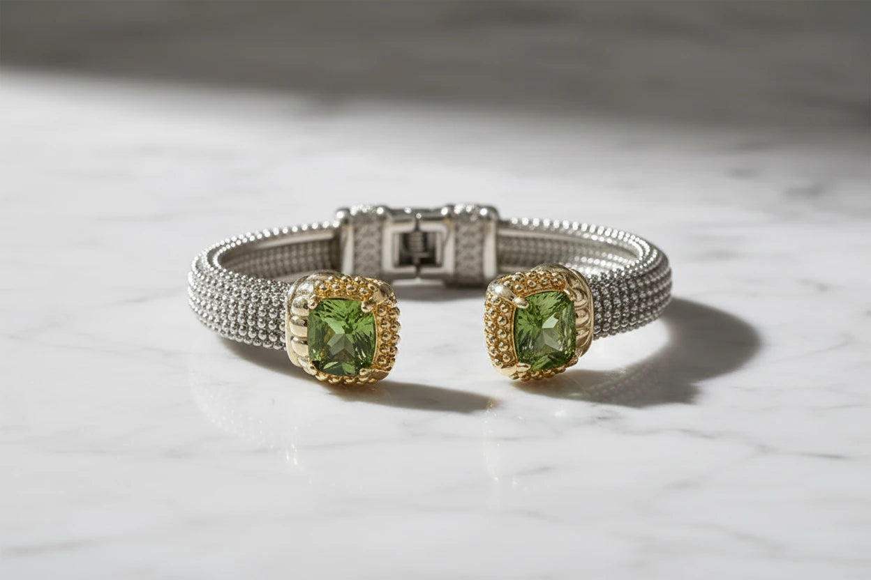 Cubic Zirconia Olive Stone Cuff Bangle
