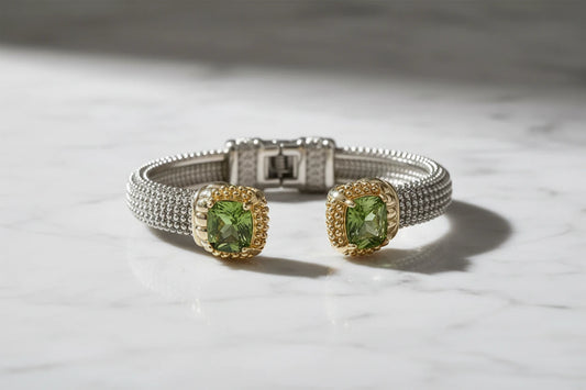 Cubic Zirconia Olive Stone Cuff Bangle