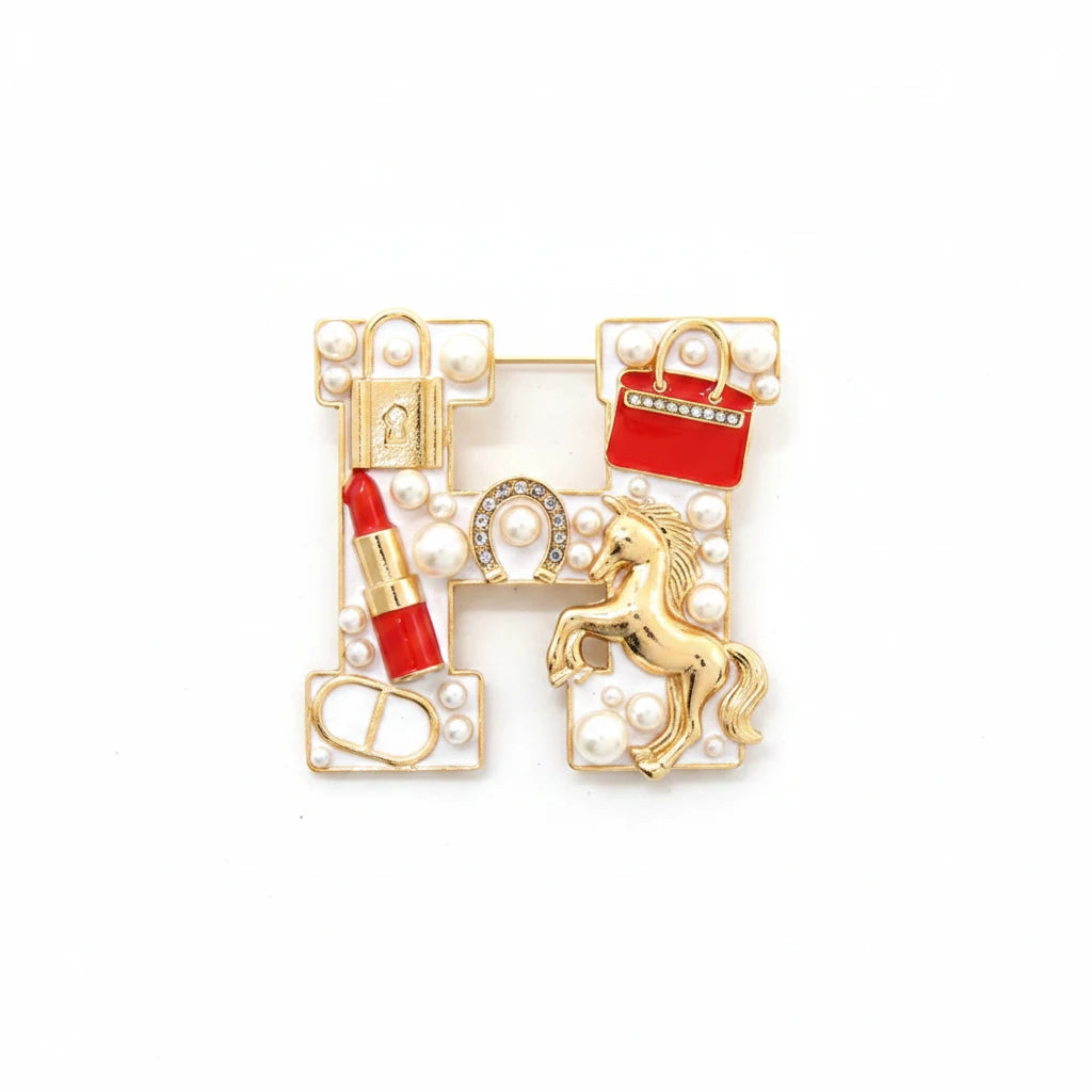 Fashion H Brooch, White