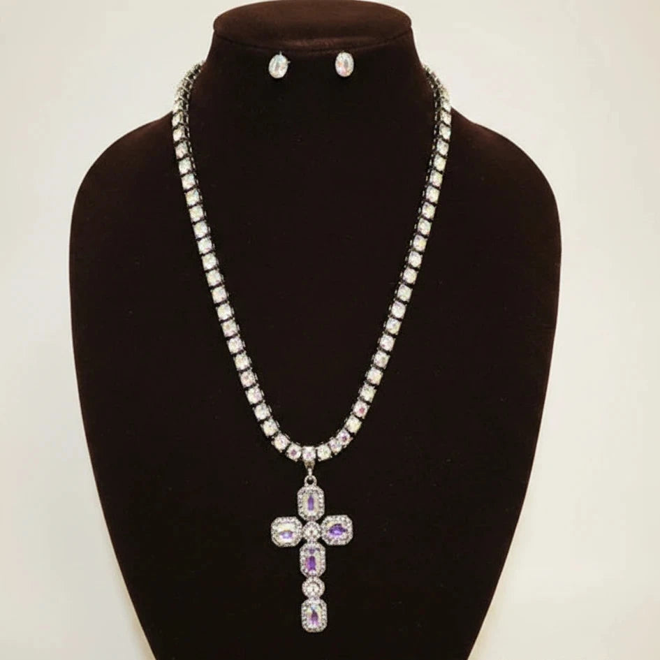 Cross Pendant Necklace, AB