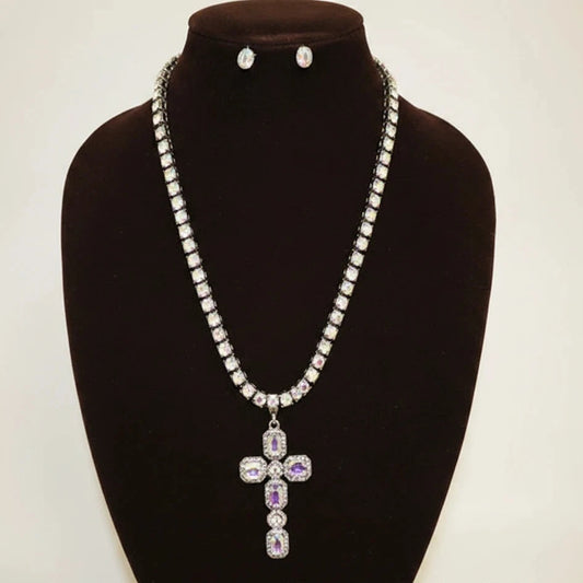 Cross Pendant Necklace, AB