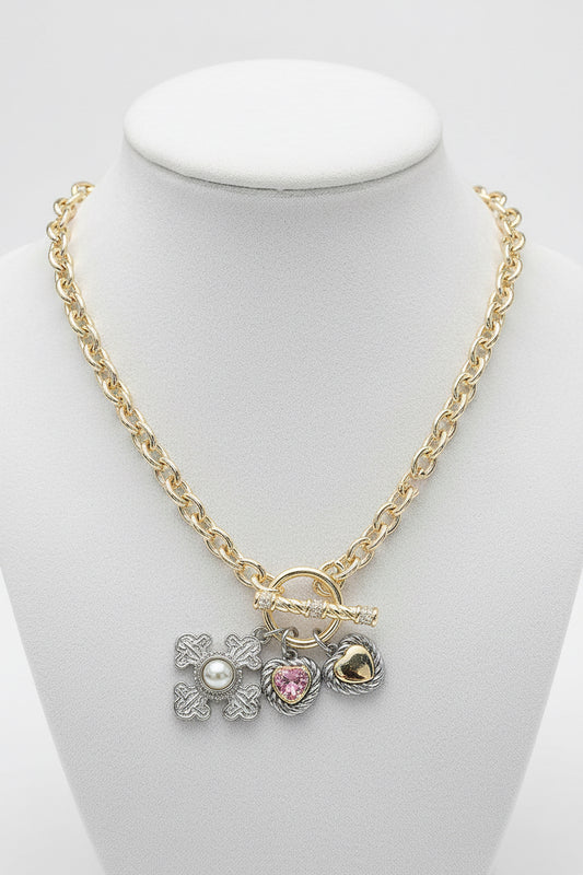 14K Gold Plated Cross Heart Charm Necklace