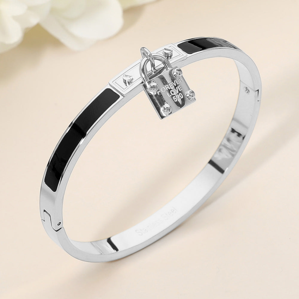 Stainless Steel Lock Bangle Bracelet