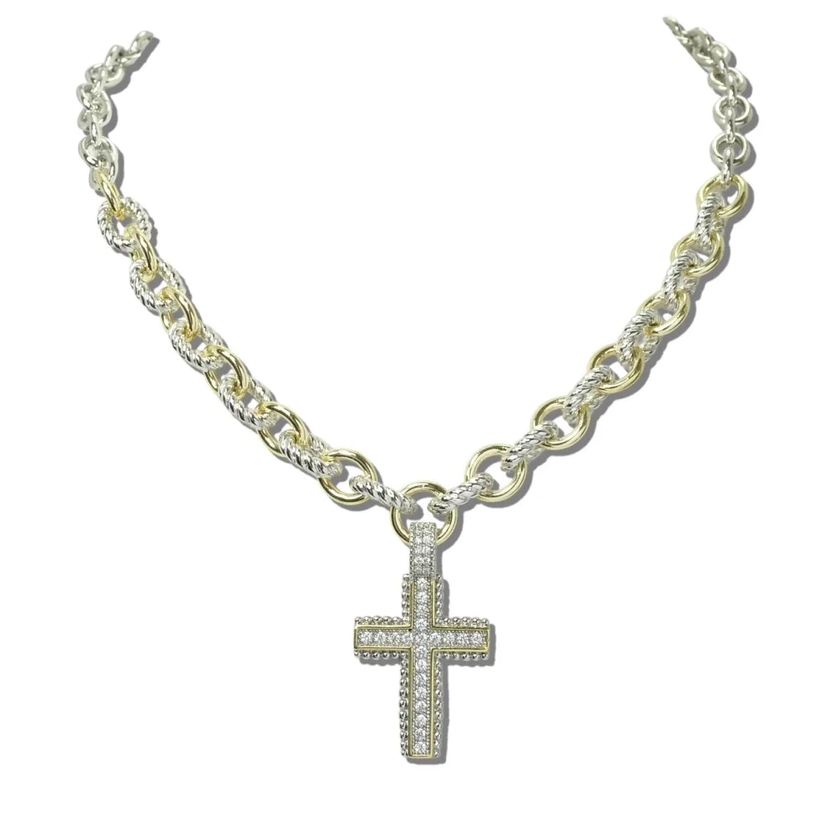 14K Gold Plated Cubic Zirconia Cross Necklace