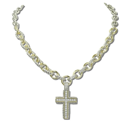 14K Gold Plated Cubic Zirconia Cross Necklace