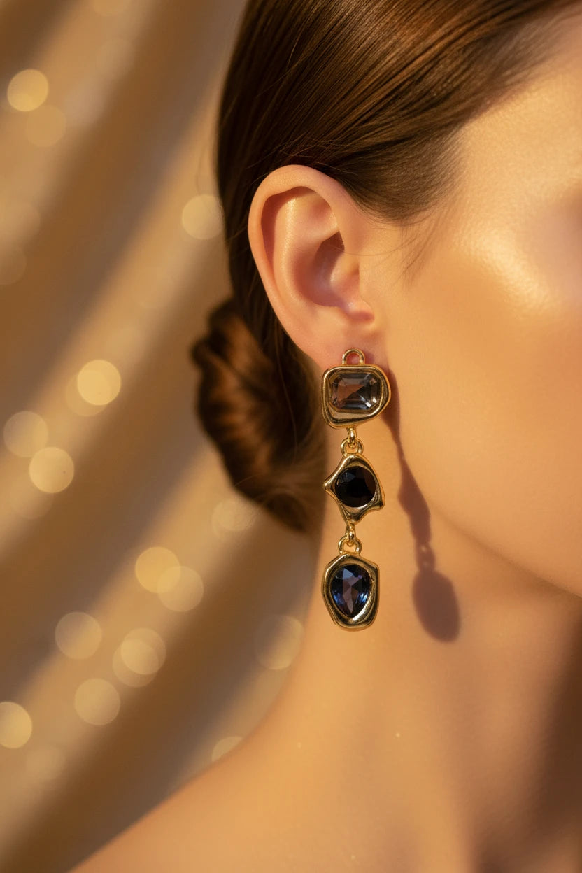 THREE TIER RHINESTONE DANGLE EARRINGS