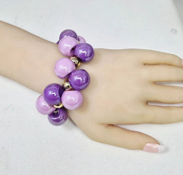 Chunky Ball Beaded Necklace Set, Purple