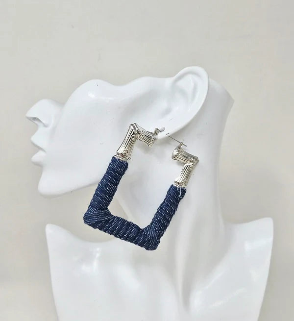 Silver Denim Square Hoop Earrings