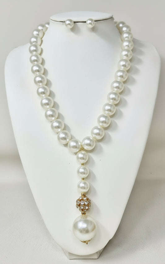 Drop Pearl Necklace Set, Gold