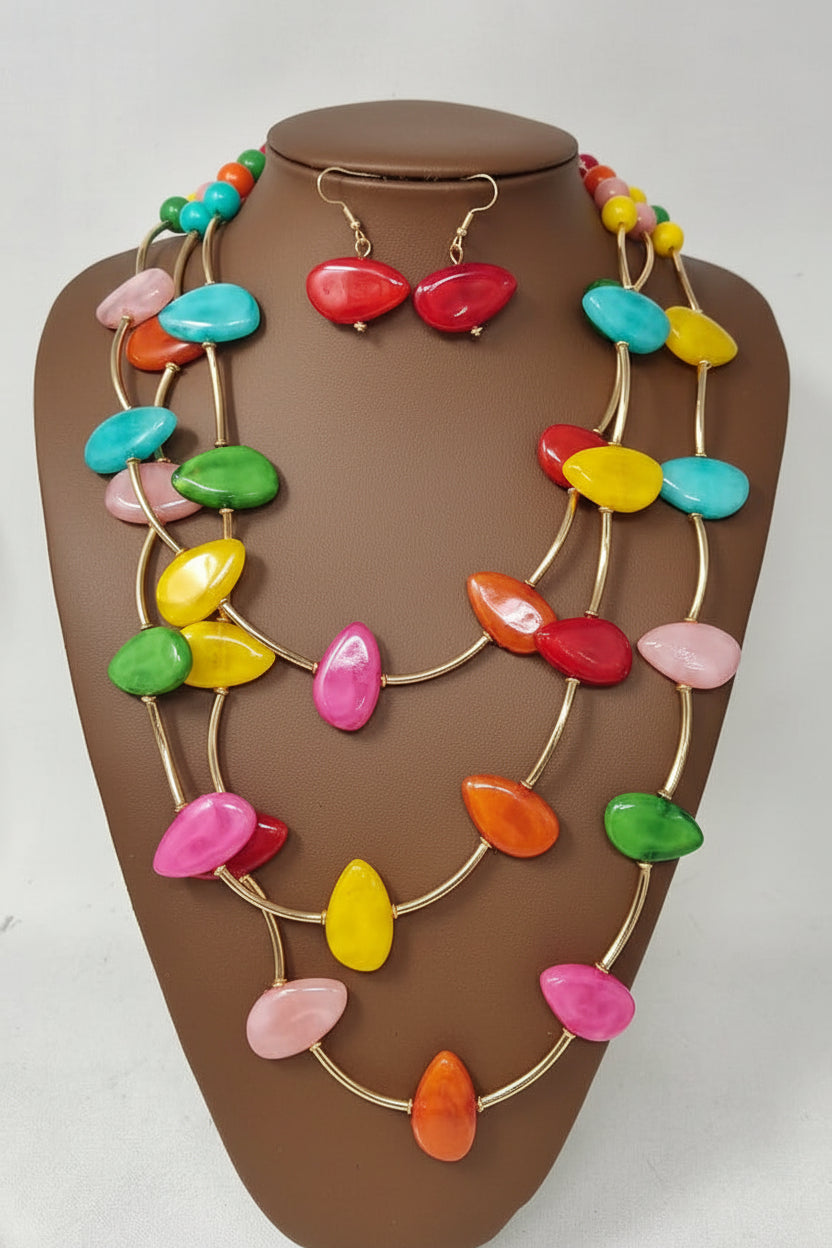 Stone Layered Necklace, Multi